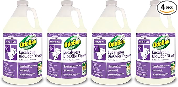 OdoBan Professional Cleaning Ready-to-Use BioOdor Digester Harsh Aroma Counteractant, Made in the USA, Eucalyptus Scent, 4-Pack, 1 Gallon Each