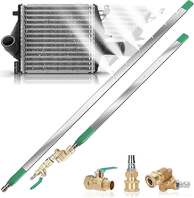 47" & 24" Radiator Cleaning Wand 2-Piece Set, 4500 PSI Stainless Steel Dual Water/Air Radiator Cleaner with Pressure Washer Gun Adapter & Tips for Cars, Trucks, Heavy Equipment,Silver & Green