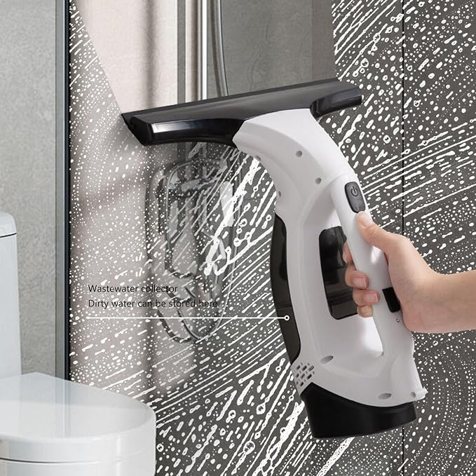 Window Vacuum Squeegee Cordless, Strong Suction Handheld Electric Window Cleaning Tool with Wastewater Collection for Shower Wall, Glass, Mirror, Countertop, Tiles, Car