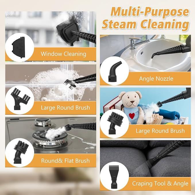 12 in 1 Steam Mop, Handheld Steam Cleaner with 2 Washable Pads, Floor Steamer for Hardwood and Tile, Multipurpose Floor Cleaner Machine for Carpets, Furniture, Windows, Black and Grey