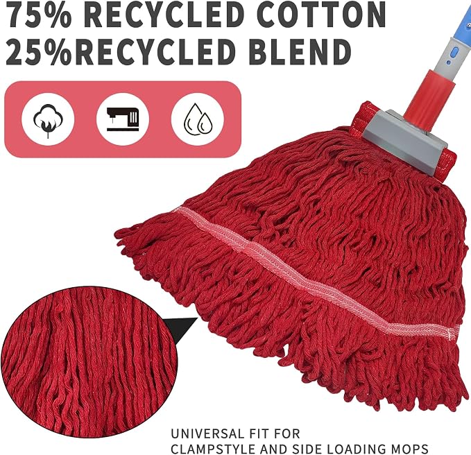 Commercial Mop-Heavy Duty Industrial 59 inch Looped-End String Mop Heavy Duty Industrial Cotton Mophead Includes 2 Head for Home,Garage, Workshop, Warehouse Floor Cleaning-red