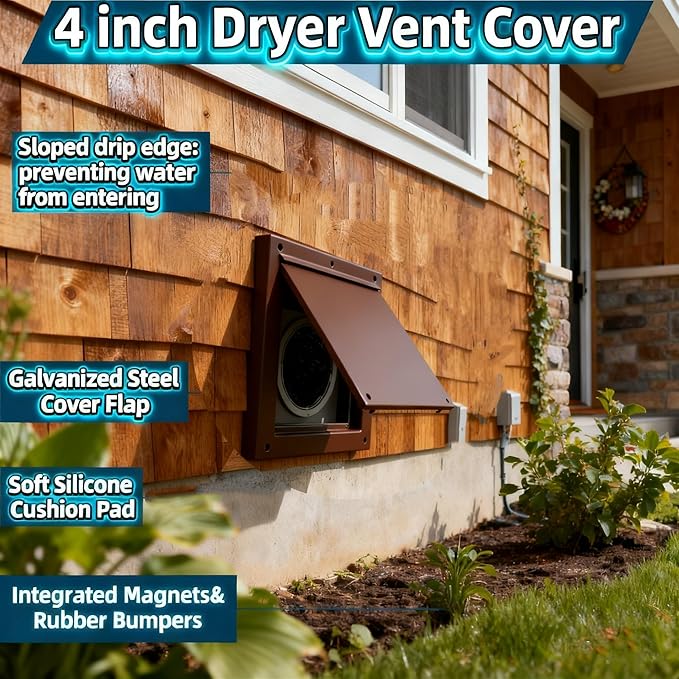 CulinaryEdge Magnetic Dryer Wall Vent Cover Outside Exterior 4 Inch, Bathroom Exhaust Fan Hood Duct Vent Kit Cover Outdoor
