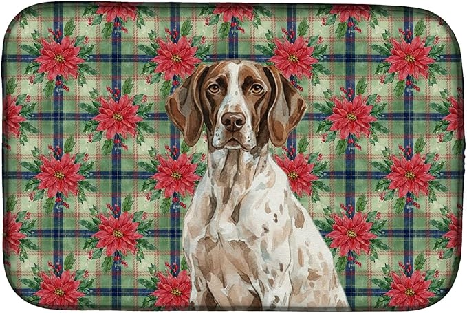Caroline's Treasures German Shorthaired Pointer Christmas PoinsettIas Dish Drying Mat Absorbent Dish Drying Mat Pad for Kitchen Counter Dish Drainer Mat for Countertop, 14 x 21", Multicolor