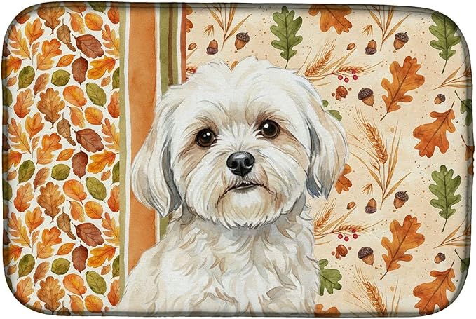 Caroline's Treasures White Lhasa Apso Heirloom Fall Dish Drying Mat Absorbent Dish Drying Mat Pad for Kitchen Counter Dish Drainer Mat for Countertop, 14 x 21", Multicolor