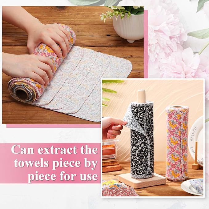 Redbaker 50 Pcs Reusable Paper Towels Paperless Reusable Cotton Cloths Toilet Absorbent Washable Paper Towels with Roll Kitchen Dishcloth for Kitchen Paperless Dishcloths(Rustic)