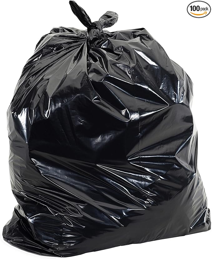 Aluf Plastics Star Sealed Coreless Rolls with E-Z Tie Flap Closure, 40-45 gal, Polyethylene, 33" x 46", Black (Pack of 100)