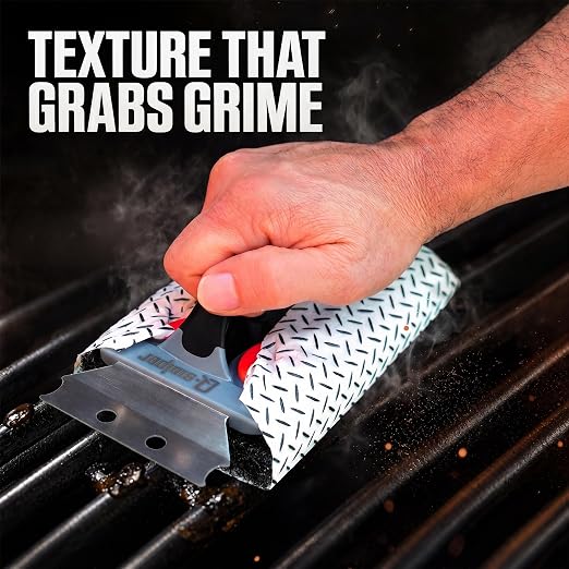 Proud Grill Q-Swiper BBQ Grill Cleaner Set - 1 Grill Brush with Scraper and 25 BBQ Grill Cleaning Wipes, Bristle-Free & Wire-Less, Safe Way to Remove Grease and Grime for A Clean and Healthy Grill