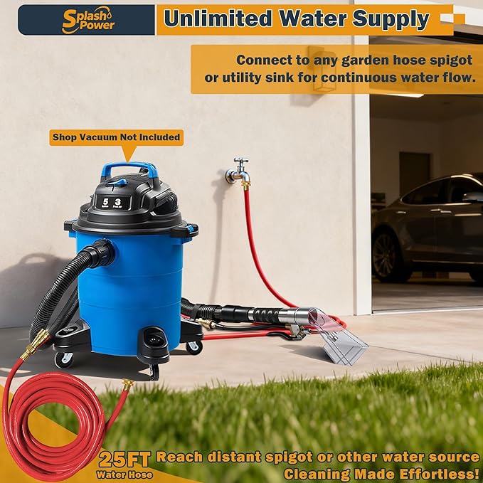 Universal Fit Any Existing Shop Vac Hose Extractor Kit Better Attachment Wet-dry Vacuums with 2-1/2" 1-7/8" 1-1/4" Adapter for Carpet Cleaning, Upholstery & Auto Detailing