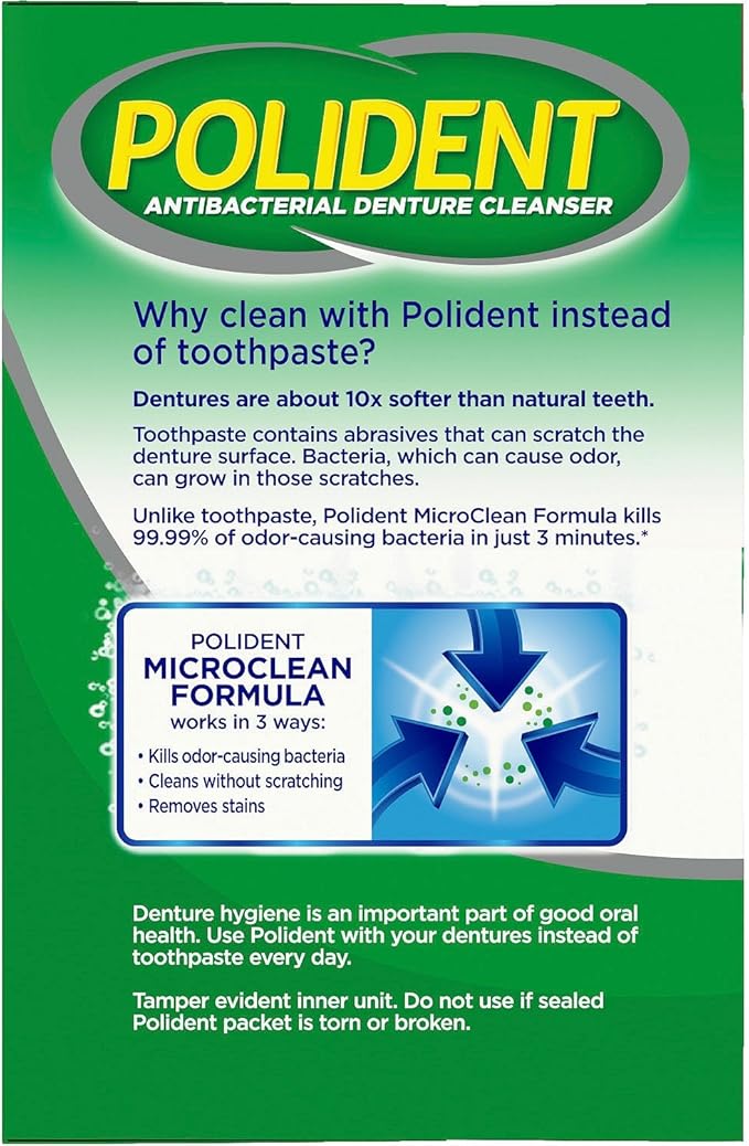 Polident 3 Minute, Antibacterial Denture Cleanser 120 ea (Pack of 2)