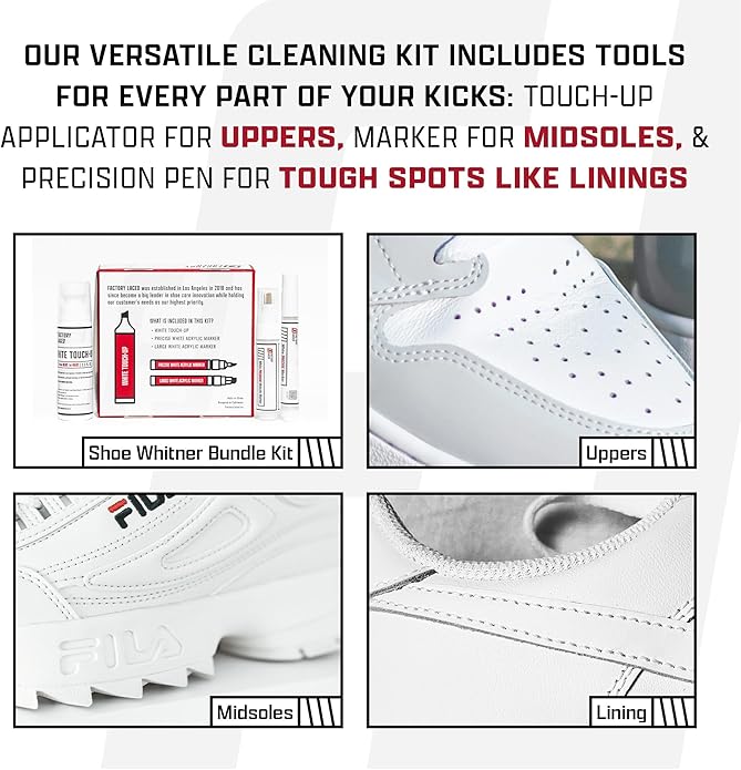 FACTORY LACED Shoe Whitener Bundle - White Shoe Cleaner Includes: White Touch Up, Premium Midsole Marker and Precision Marker - Safe on Leather, Canvas, Vinyl, Nylon and More
