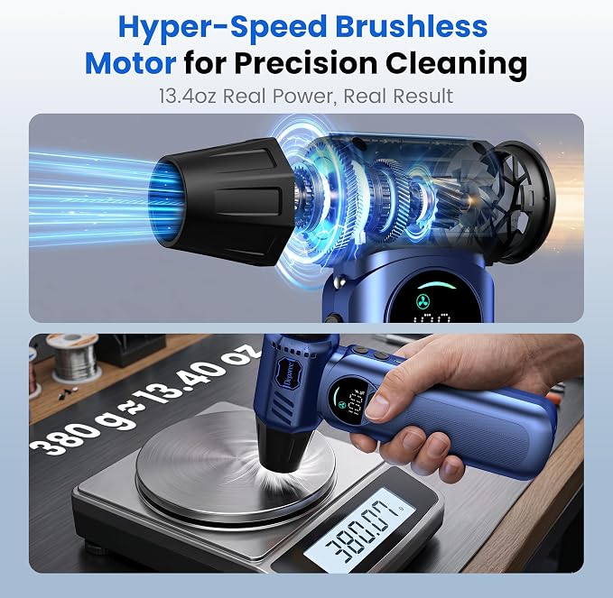 Cordless Electric Air Duster with Brushless Motor, Adjustable Airflow, 8000mAh Rechargeable for PC, Keyboard, Car & Home Cleaning (Blue)