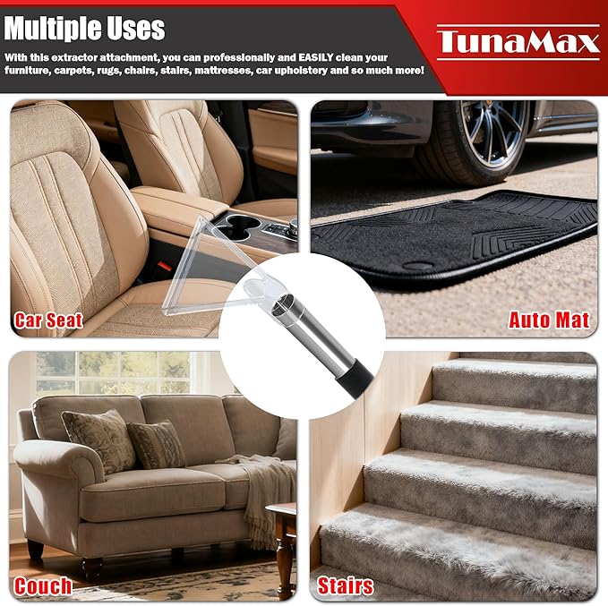 TunaMax Universal Work with All Shop Vacs Clear Extractor Attachment with 1-1/4" & 1-7/8" & 2-1/2" Adapters for Upholstery & Carpet Cleaning & Auto Detailing