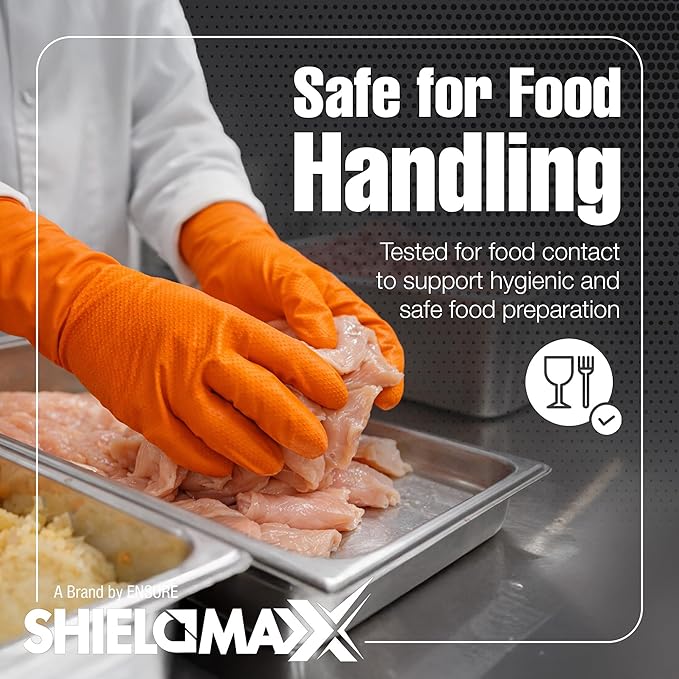 Heavy Duty Nitrile Gloves – 8 Mil Orange Industrial Gloves, Powder& Latex Free, Non-Sterile, Diamond Texture Grip