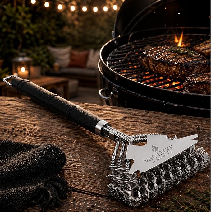 Bristle-Free Grill Brush and Scraper – 18’’ BBQ Grill Cleaner with Safe Spiral Spring Head, Stainless Steel Handle – Grill Accessories for Gas, Charcoal, Porcelain, Weber – BBQ Gifts