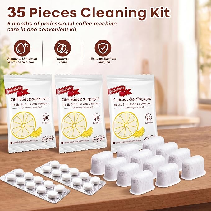 Faccito 35 Pcs Espresso Cleaning Supply Kit Compatible with Ninja Luxe Cafe, Descaler, Coffee Maker Cleaner Tablets and Water Filter, Espresso Accessories for Comprehensive Coffee Machine Maintenance