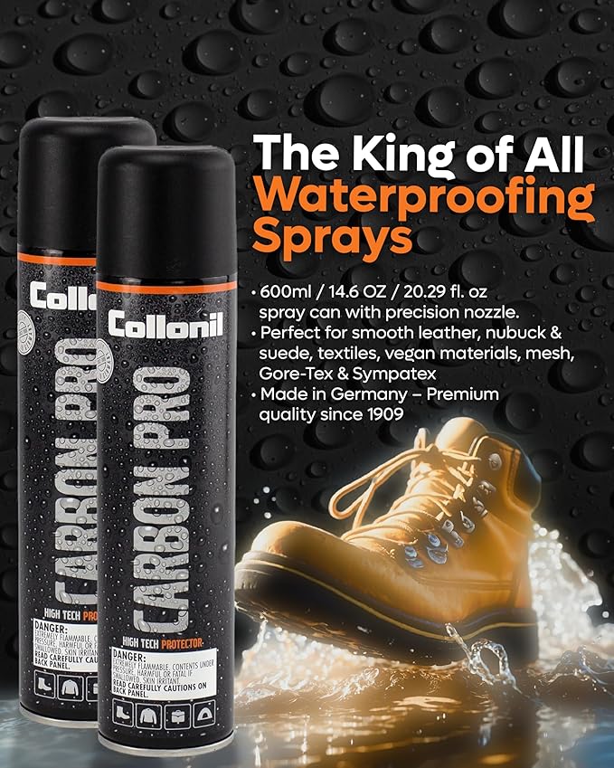 Collonil Carbon Pro XXL – Universal Shoe Protector Spray 2x 10.1 fl oz – Waterproof & Stain-Resistant – PFAS-Free Suede Protector for Shoes, Boots, Backpacks, Jackets & Tents – Made in Germany