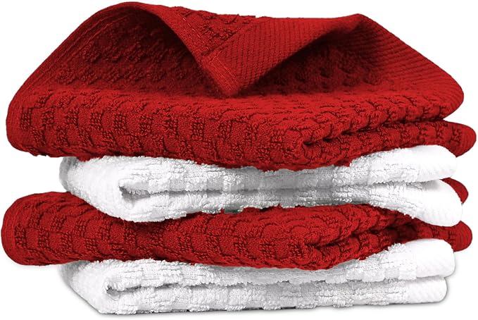 Infinitee Xclusives Premium Dish Cloth - Red [Pack of 4] 100% Cotton 13 x 13 Inches Kitchen Cloth - Premium Kitchen Rags – Pack of 3, 100% Cotton 15 x 25 Inches Absorbent Dish Rags