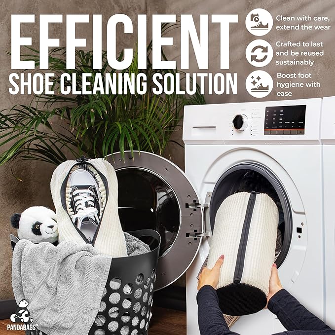 Shoe Washing Machine Bag (2-Pack) — XL Sneaker Laundry Bag for Washer & Dryer, Color-Safe Non-Bleeding Chenille, 360° Deep Clean, Fits All Shoe Sizes, Tennis Shoes, Delicates (8"x16")