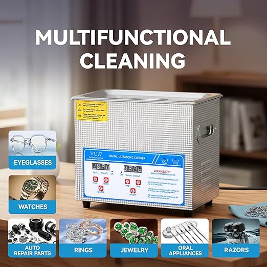 VUA 3L Ultrasonic Cleaner with Digital Timer & Heater, Professional Ultra Sonic Cleaner, Ultrasonic Parts Cleaner for Glasses Watch Denture Dental Irrigator Ring Jewelry Tools Circuit Board