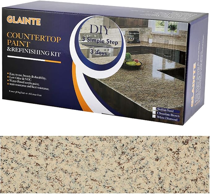 GLAINTE Granite Countertop Paint Kit - Brown Counter Top Refinishing Kit for Kitchen Bathroom