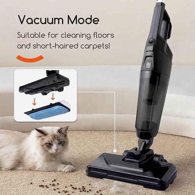 REECOO Lightweight Vacuum Cleaners for Home, Unique Vacuum and Mop Combo - 3 Dust Filters/Microfiber Pads, Corded Stick Vacuums & Electric Brooms - 600W 25Kpa Suction for Kitchen, Bedroom, Living Room