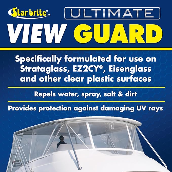 STAR BRITE View Guard Clear Plastic Treatment - Ideal for Strataglass, EZ2CY, Eisenglass - Enhances Wet Weather Visibility, Repels Water, Spray, Salt & Dirt - 22 OZ Spray (095222)