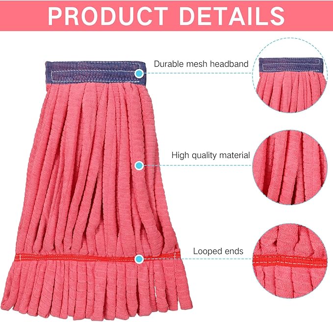 Lallisa 10 Pcs Commercial Mop Head Replacement Tube Microfiber Mop Heads for Floor Cleaning Industrial Mop Heads Looped End Wet Mop Head Refill for Home Commercial Industrial Use (Red,18 oz)
