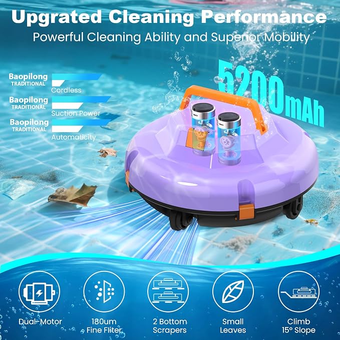 2026 Cordless Robotic Pool Cleaner - 120 Mins Automatic Pool Vacuum for Above Ground Pool & In - Ground Flat Pools up to 1000 Sq.Ft, Robot Pool Cleaner with Self - Parking Tech