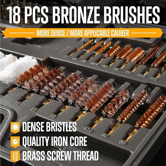 GLORYFIRE Elite Gun Cleaning Kit, Handgun Shotgun Pistol Universal Cleaning Kit with All Brass High-end Brushes, Jags, Reinforced and Lengthened Rods