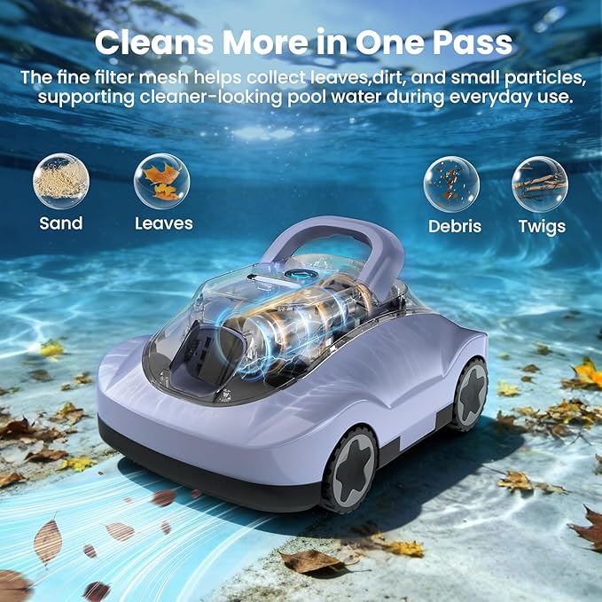 (2026 Upgrade) Cordless Robotic Pool Cleaner, Automatic Pool Vacuum for Above Ground & Inground Pools, 180-Min Runtime, 3L Basket for Leaves & Debris, Auto-Parking, Powerful Suction (Graypurple)