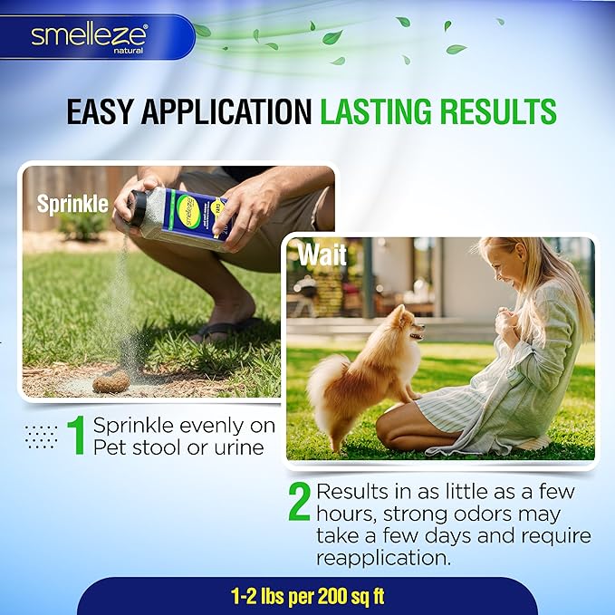 SMELLEZE 2 lb. Yard Odor Eliminator for Dogs – Long-Lasting Turf Cleaner for Pet Urine Outdoor & Poop | Safe for People, Pets, Plants & Planet | Works on Grass, Gravel, Patios & Kennels