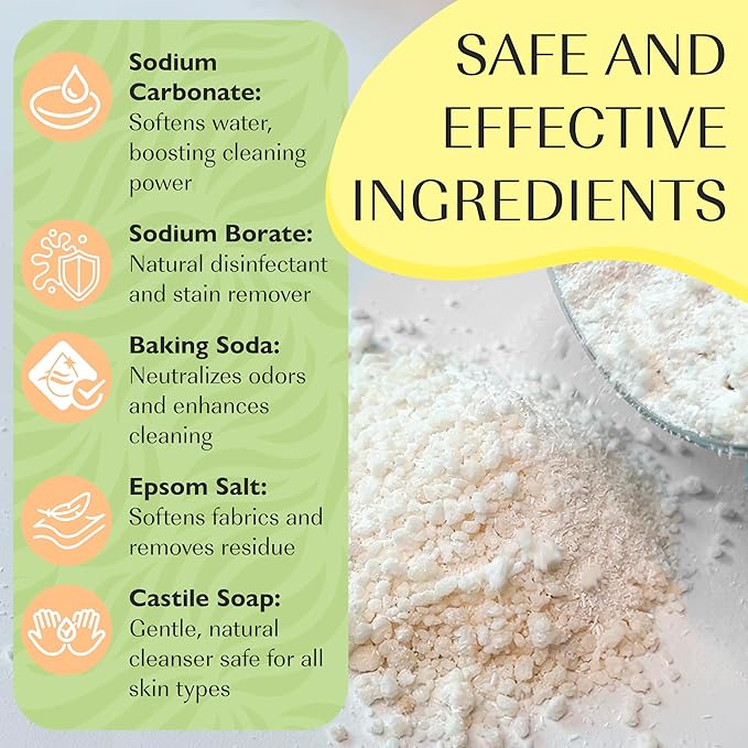 Natural Laundry Detergent Soap | Hypoallergenic Deep Cleaning Washing Powder | Eco-Friendly, Safe, and Effective BORAX, SODA ASH, EPSOM SALT, BAKING SODA and CASTILE SOAP (65 Loads) (Mango Bali)