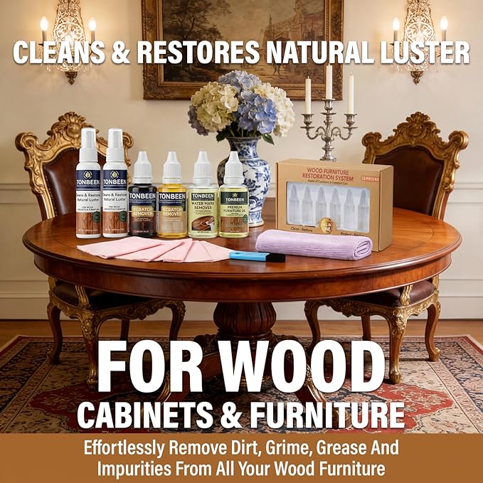 Premium Wood Furniture Care Set (12-Piece) - Includes Wood Cleaner & Water Mark Remover, Dark/Light Scratch Repair Kit & Furniture Care Oil | Friendly for Cabinets, Tables & All Wood Finished Surfaces