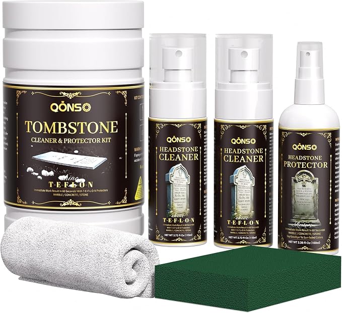 Headstone & Gravestone Cleaner for Memorials – Safe for Granite & Stone, Non-Acid Formula Gently Removes Dirt & Organic Stains (10.14 fl oz)