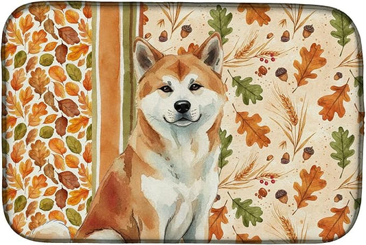 Caroline's Treasures Red Akita Heirloom Fall Dish Drying Mat Absorbent Dish Drying Mat Pad for Kitchen Counter Dish Drainer Mat for Countertop, 14 x 21", Multicolor