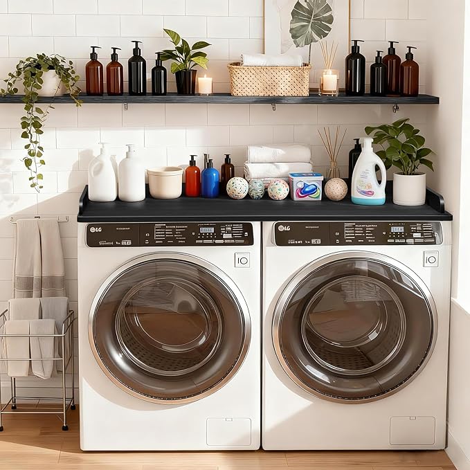 Washer Dryer Countertop, 54 x 27.5 Inch Washer Dryer Topper, Laundry Topper for Washer and Dryer, No Installation MDF Top with Raised Edge, Black