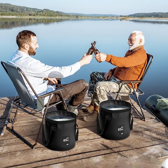 20L 3 Pack Collapsible Bucket, Foldable Water Bucket with Handles, Portable Camping Buckets for Fishing, Hiking, Cleaning, Outdoor & Travel Use (Black)