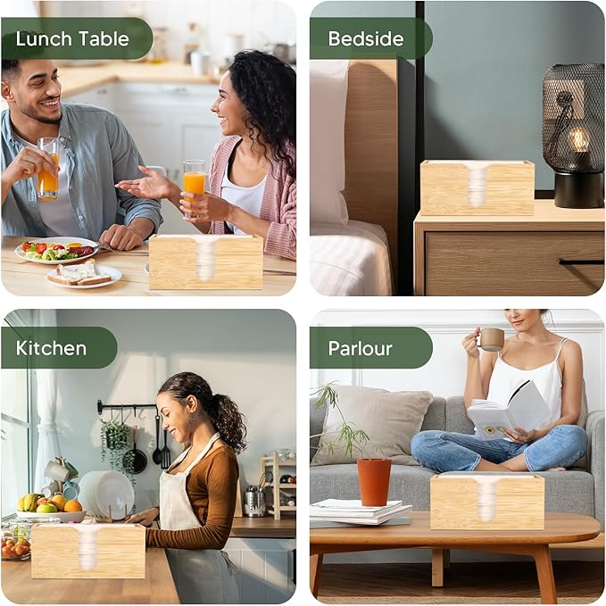2Pack Bamboo Countertop Paper Towel Dispenser, Folded Paper Towel Dispenser Clear Trifold Napkin Holder, Suitable for Z-fold, C-fold or MultiFold Trifold Paper Towels for Bathroom Toilet and Kitchen