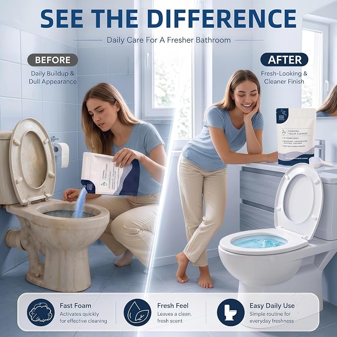 Restorabowl Toilet Cleaner, Foaming Powder, Stain Remover, No Scrub,2 Bags | Fast Dissolving,Fresh Scent,Quick-foaming,Porcelain scratch protection,Suitable for all types of toilets and toilet tanks