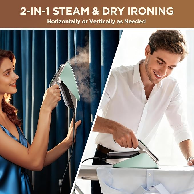 Newbealer Steam Generator Iron, 1500W Turbo Steamer for Clothes (Green) | 2 Bar Steam Pressure Clothes Iron, 4 Steam & 4 Dry Heat Modes, Fast Heat-Up, 350ml Detachable Tank, Auto-Off, Self-Cleaning