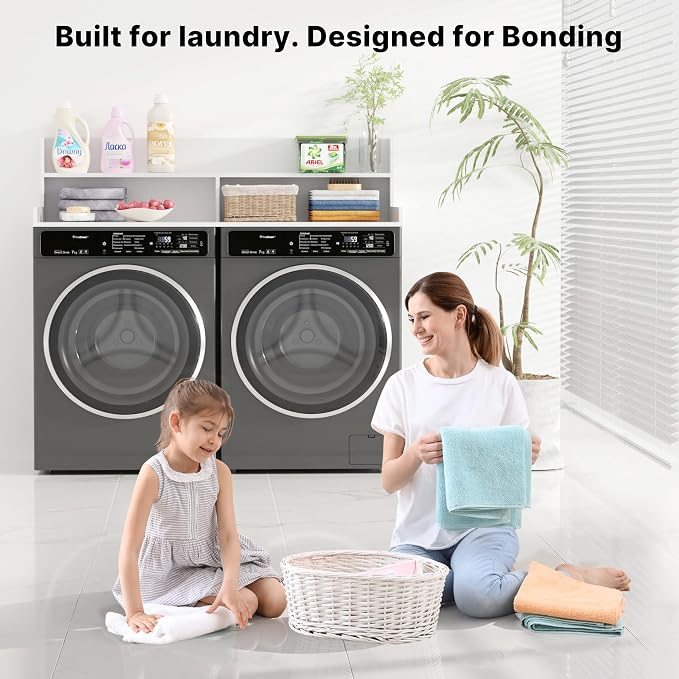 Washer Dryer Countertop with Non-Slip Pads, 2.75" H Guard, 54" W x 27.5" D Wood Laundry Countertop Cover, Large Space Washer Dryer Topper for Laundry Room Organization(White)