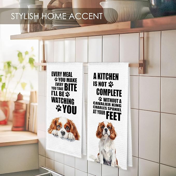 Cavalier King Charles Spaniel Kitchen Towel Gifts for Dog Lovers Decorative Set of 2, Cavalier King Charles Spaniel Dish Towels Dishcloths Tea Towels Hand Towel for Kitchen Bathroom Decor 16x24