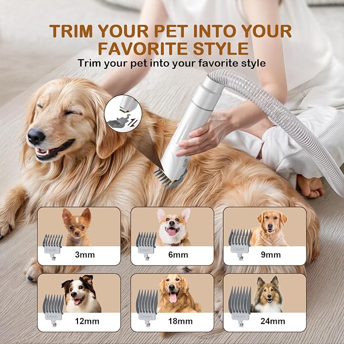 Dog Grooming Vacuum, Dog Grooming Kit, 3 Suction Modes Dog Brush Vacuum with 5 Pet Grooming Tools (Ivory)