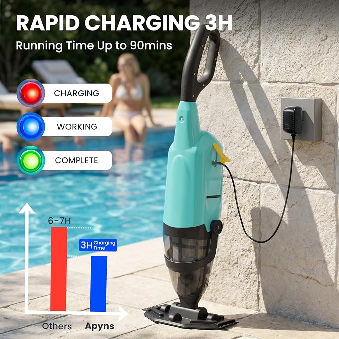 Cordless Pool Vacuum for Abound Pools & Hot Tubs, Removes Leaves Sand Debris, 18GPM Powerful Suction