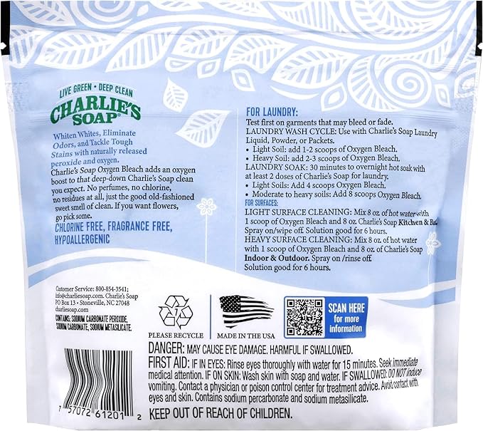 Charlie’s Soap Baby Variety Pack Pre Spray 32 Oz, Laundry Powder (100 Load), & Baby Oxi Bleach Bundle (Pack of 3)