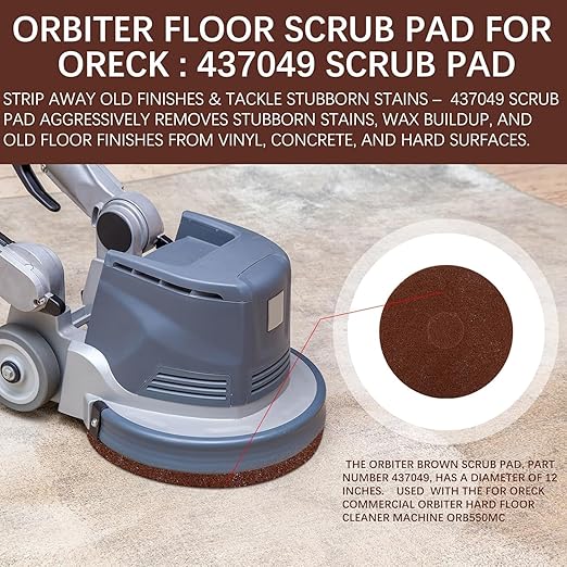 2 Pack Commercial Floor Scrubber Pad for Oreck ORB550MC Orbiter Floor Machine,12" Brown Scrubbing Disk for Deep Cleaning and Stripping Hard Floors,437049 Scouring Brush with Silicon Carbide Grit