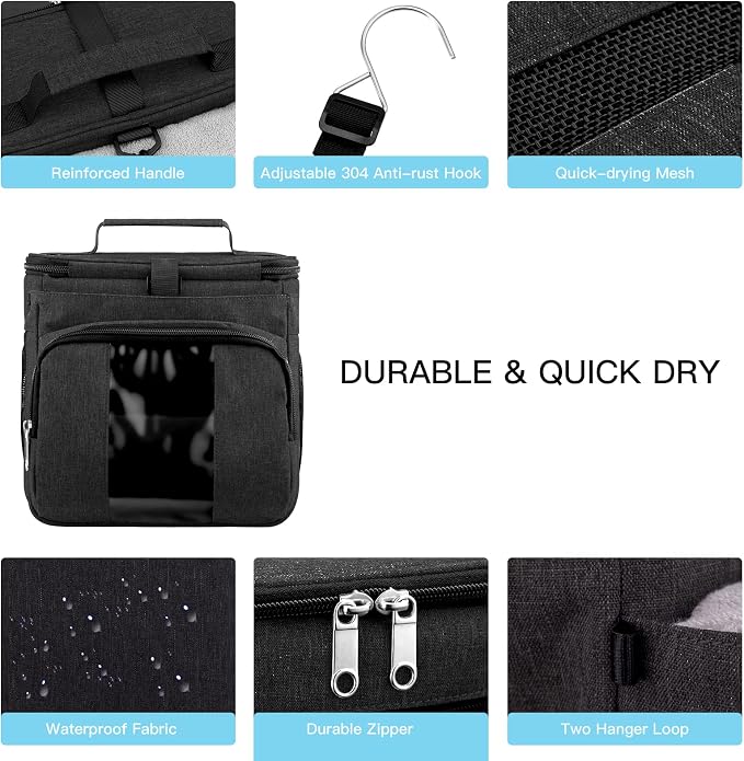 Bukere Shower Caddy Tote Bag, Portable Shower Caddy for College Dorm Travel, Separate Compartment, Large Capacity, Quick Dry Mesh Base, Hanging Toiletry Bath Bag for Student, Gym, Camp, Women Men