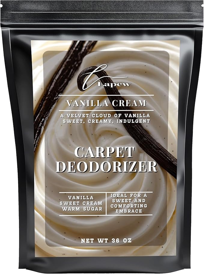 Lapew Vanilla Cream Carpet Deodorizer Powder - Pet Safe Freshener for Vacuuming | Scented Odor Eliminator for Home | 36 oz