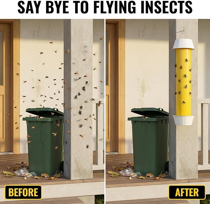 Sticky Fly Traps Indoor Outdoor 6 Pack, Super Sticky Hanging Hook Non-Toxic Fruit Fly Traps for Wasps Insects Moths Mosquitoes Fruit Flies Spiders Fleas Bugs and Gnats,Family and Pet Safe