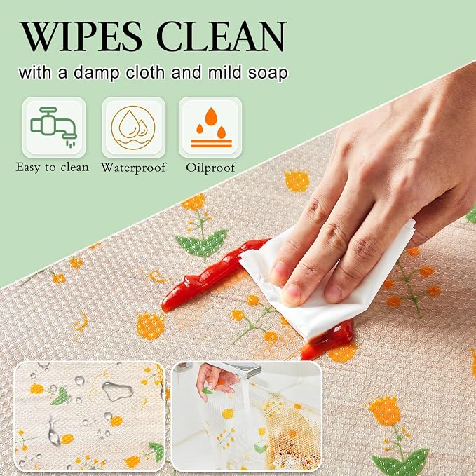 Beautysaid Shelf Liner Non Adhesive — EVA Drawer & Cabinet Liner, Waterproof Non Slip Kitchen Shelf Paper, Thick Washable Refrigerator Mat for Cabinet Shelves & Pantry, Floral, 12 in x 30 FT